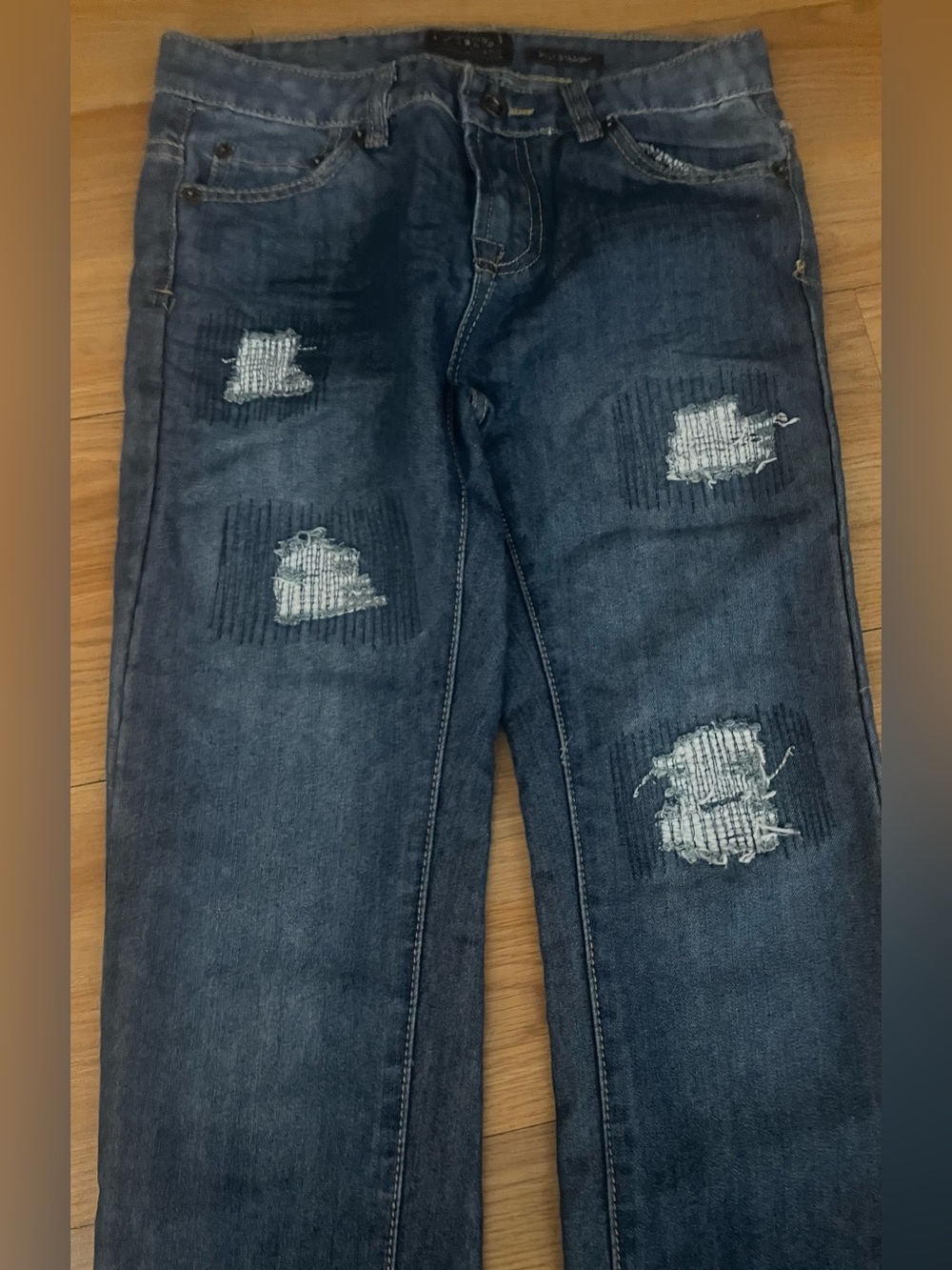 Lucky Brand Women's Billy Straight Jeans Blue Distressed Patched Size 14